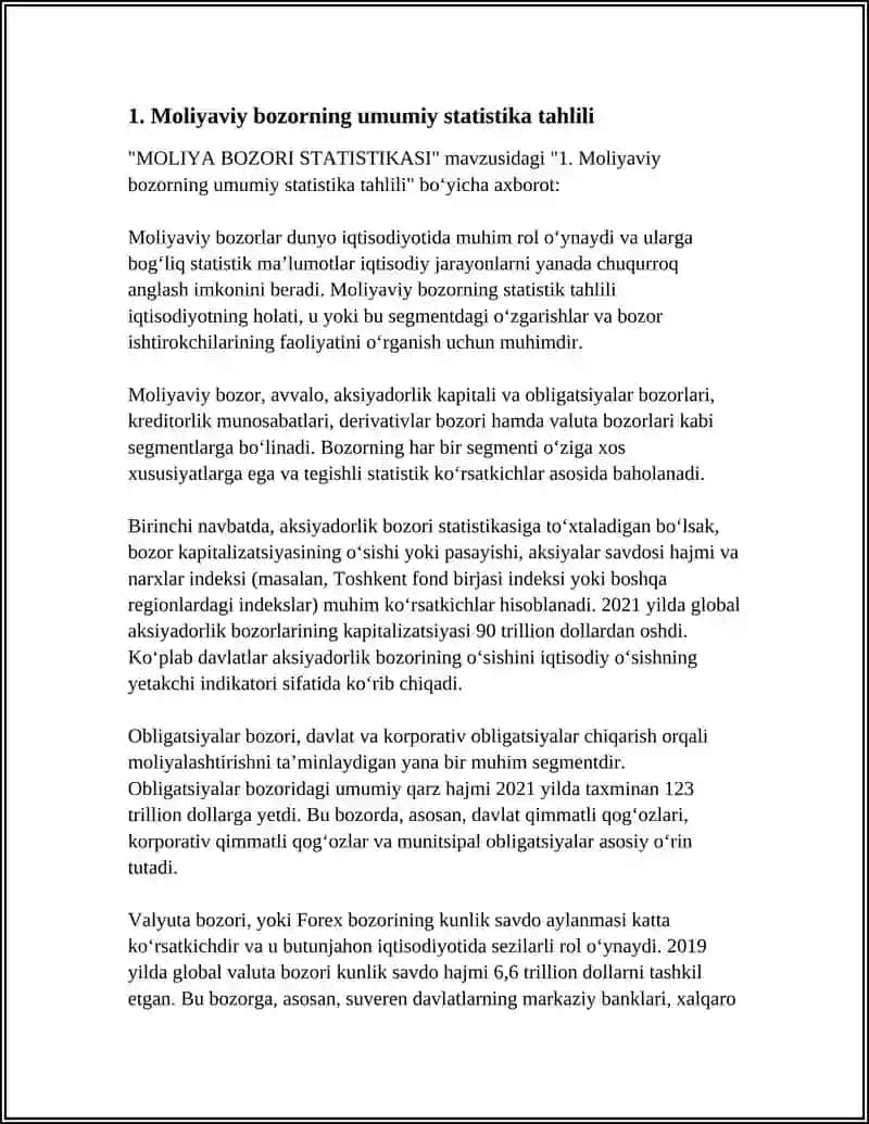 Moliya Bozori Statistikasi 3