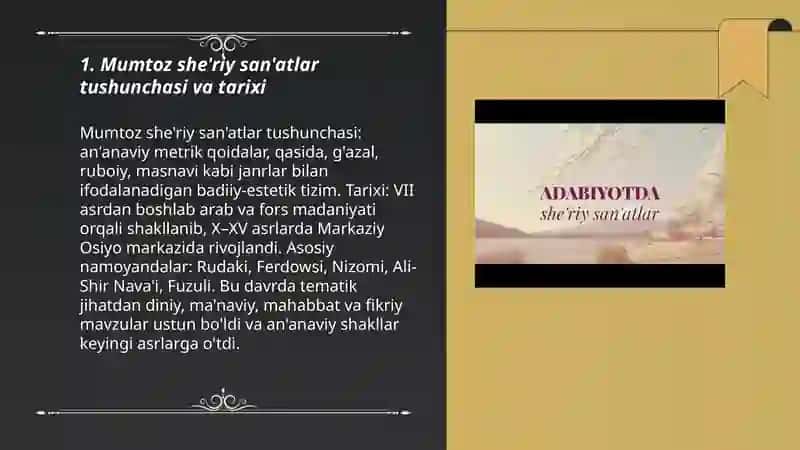 Mumtoz she'riy san'atlar haqida ma'lumot berish 3
