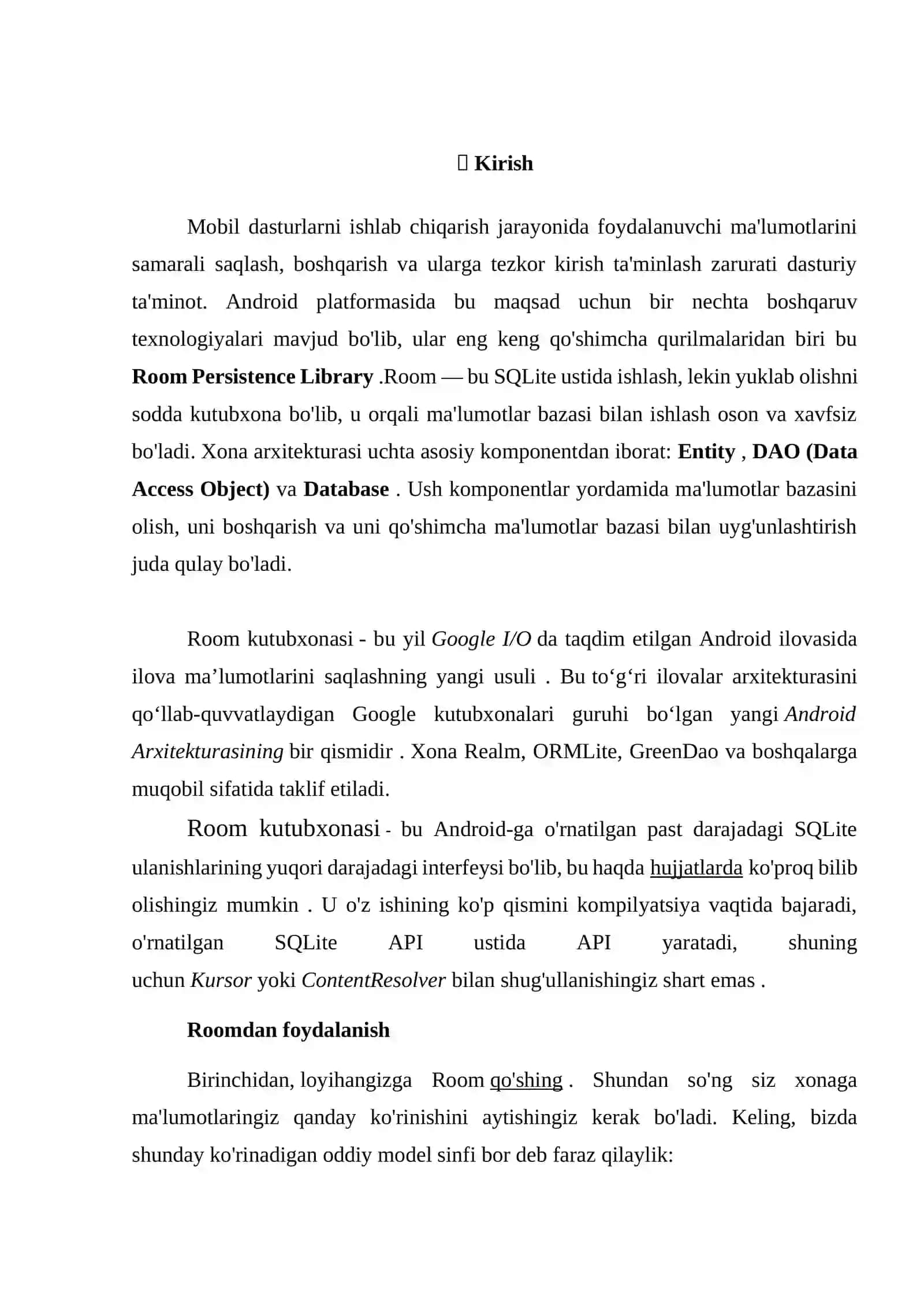 Android ilovalarida ma'lumotlarni saqlash va Room kutubxonasi 3