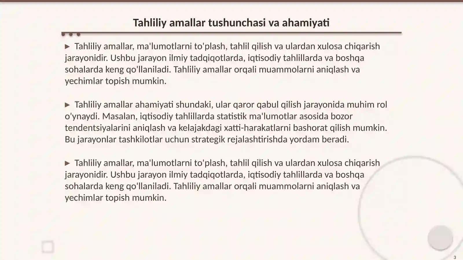 Tahliliy amallar 3