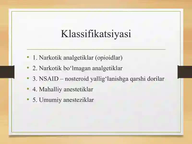 Zamonaviy og'riqsizlantiruvchi dori vositalar 3