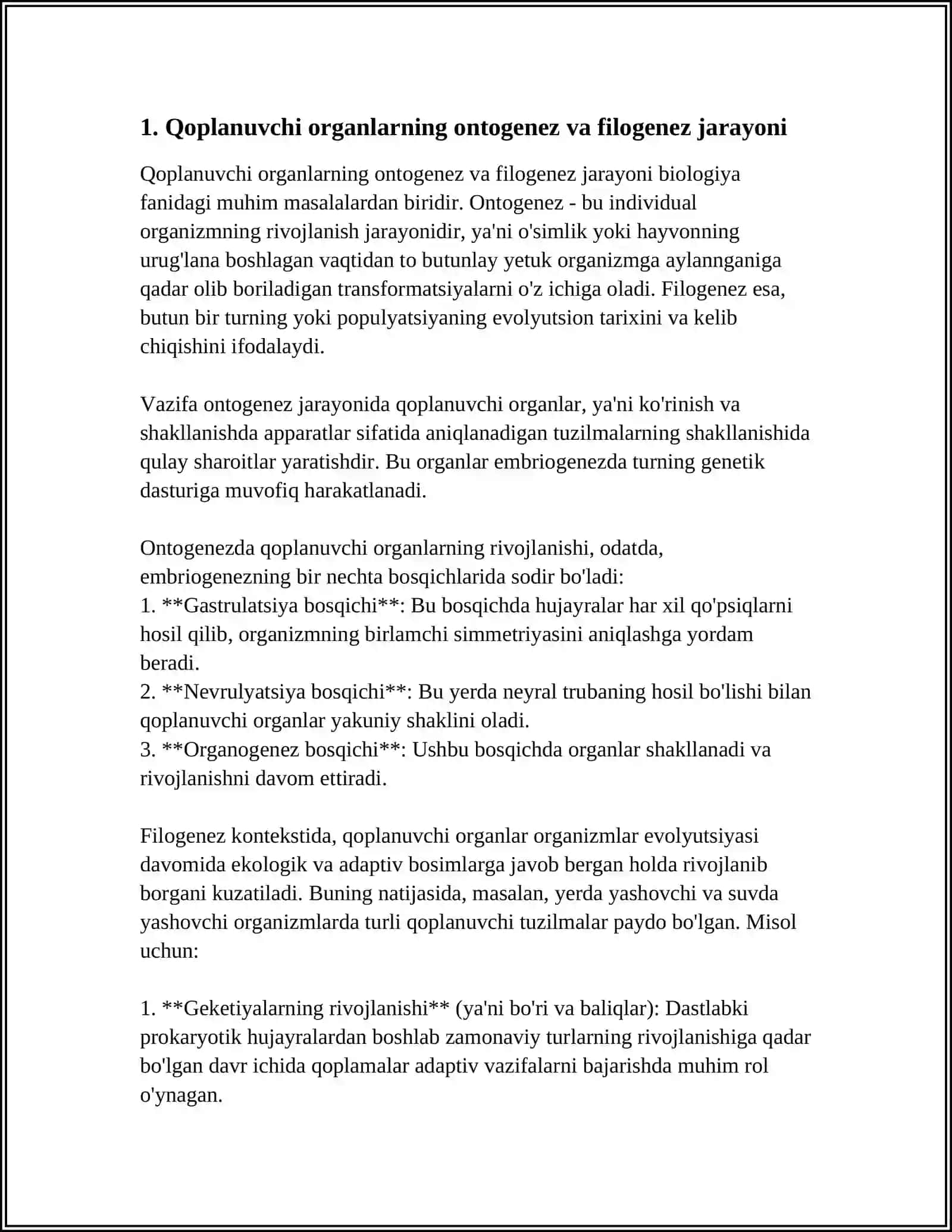 QOPLUVCHI ORGANLAR ONTO FILOGENEZI TAYANCH HARAKAT TIZIMI JINSIY TIZIM ONTO FILOGENEZI 3
