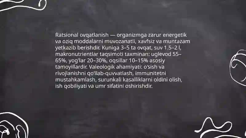Ratsional ovqatlanishning valeologik ahamiyati 3