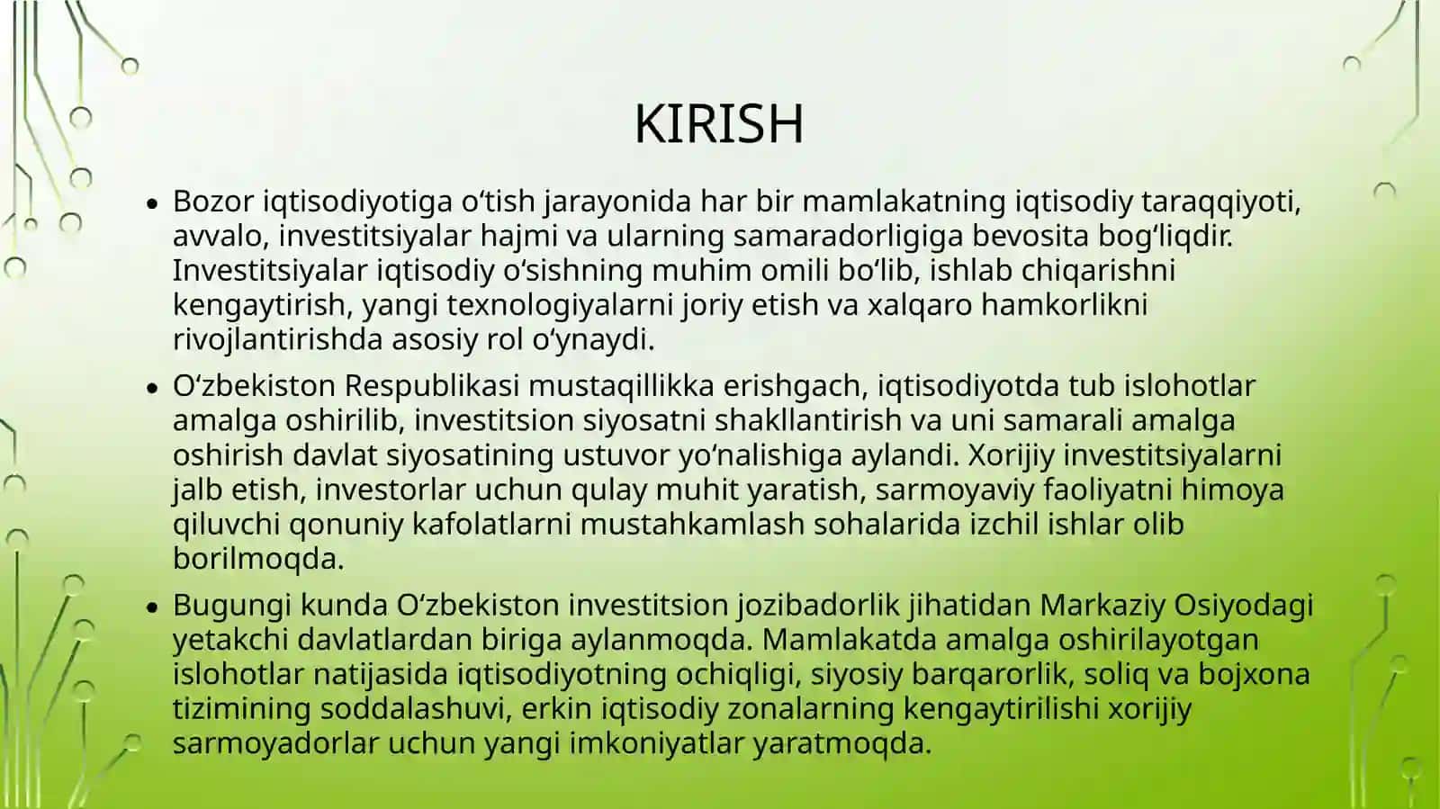O‘zbekiston Respublikasi investitsiya siyosati 3