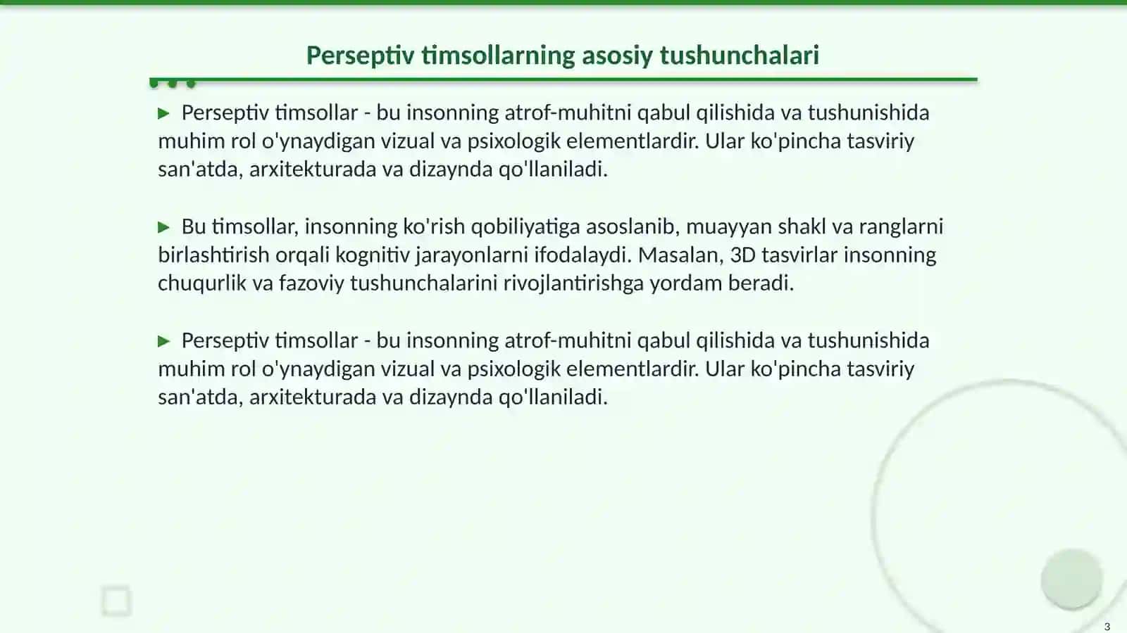 Perseptiv timsollarning tashkil topishi 3