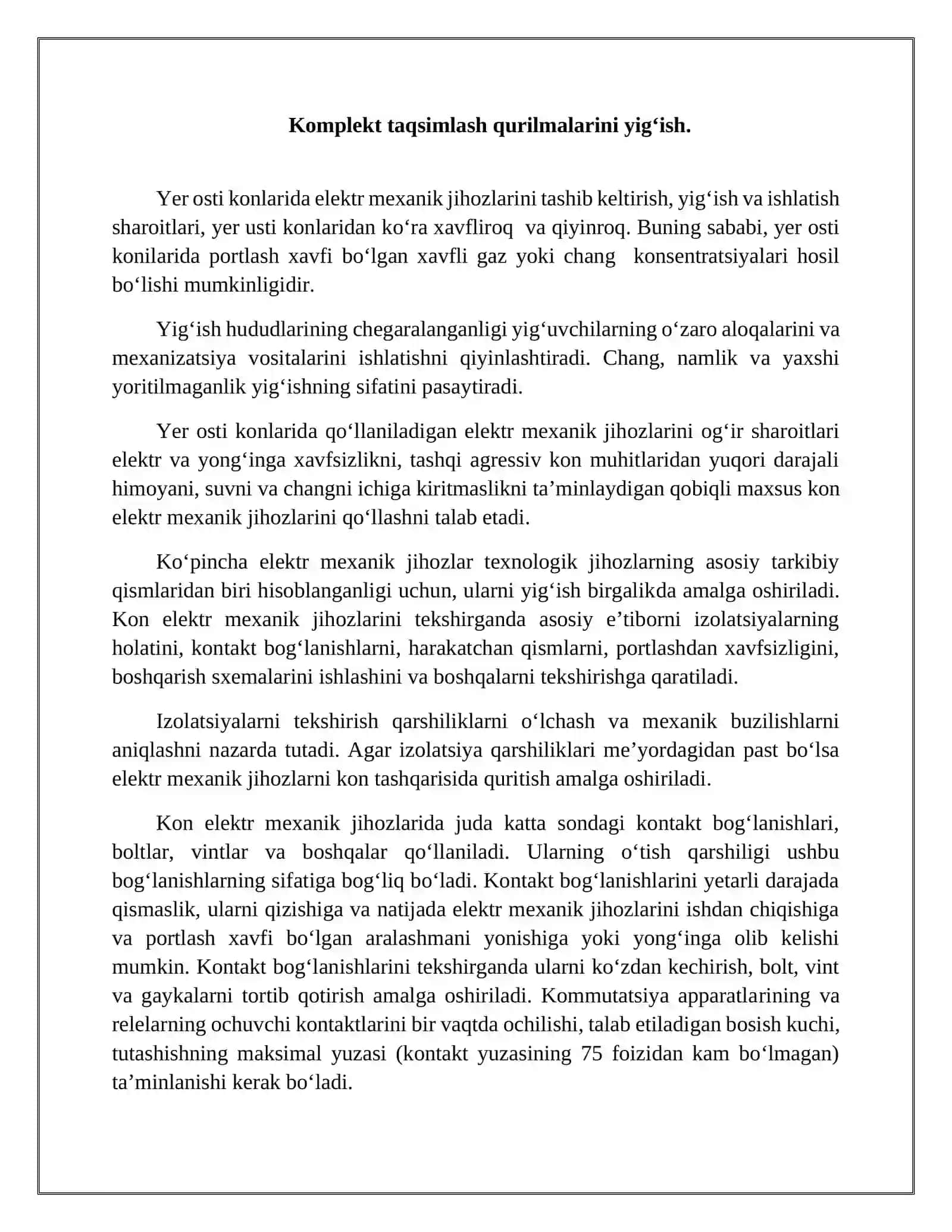 Portlashdan хavfsiz yеr osti koni elеktr jihozlarini yig‘ish 3