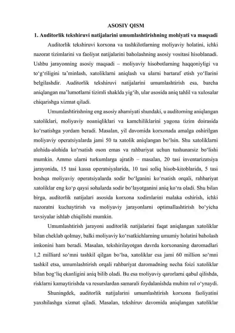 Auditorlik tekshiruvlar natijalarini umumlashtirish va baholash 3