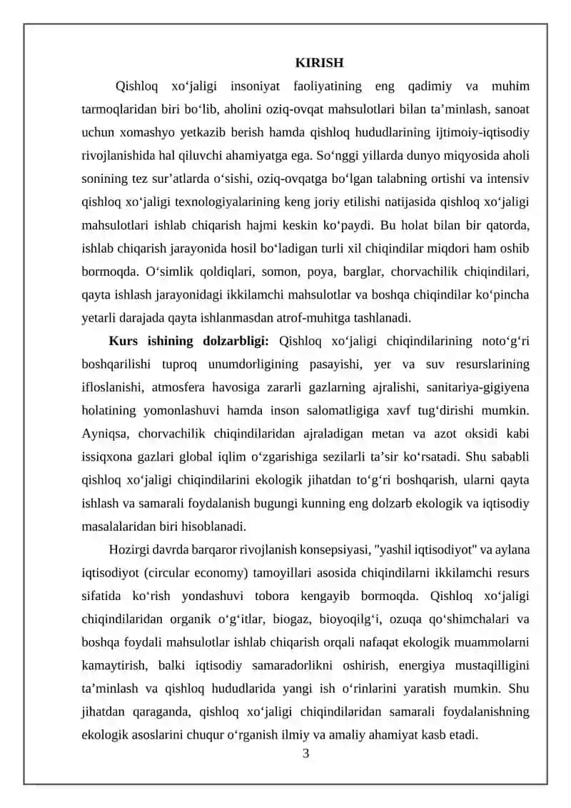 Qishloq xo’jaligi chiqindilaridan samarali foydalanishning ekologik asoslari 3