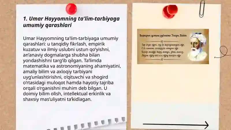 Umar Hayyomning ta'lim tarbiyaga oid fikrlari 3