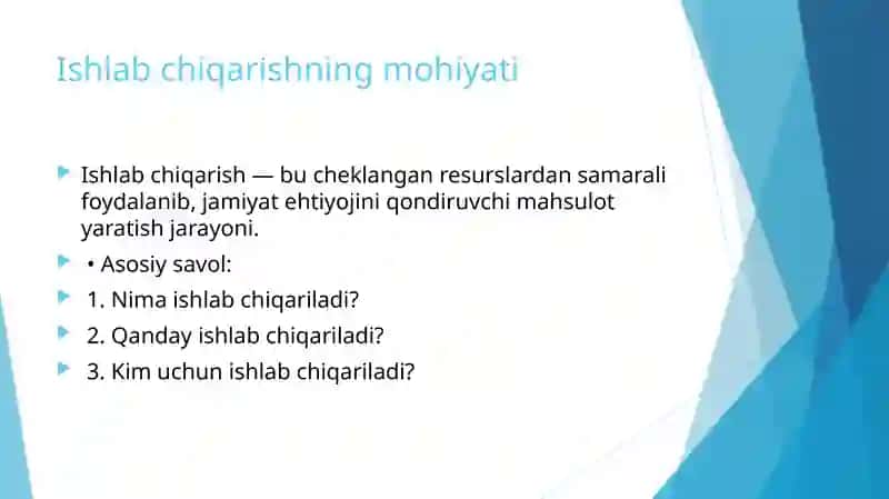 Ishlab chiqarish nazariyasi. Ishlab chiqarish xarajatlari 3