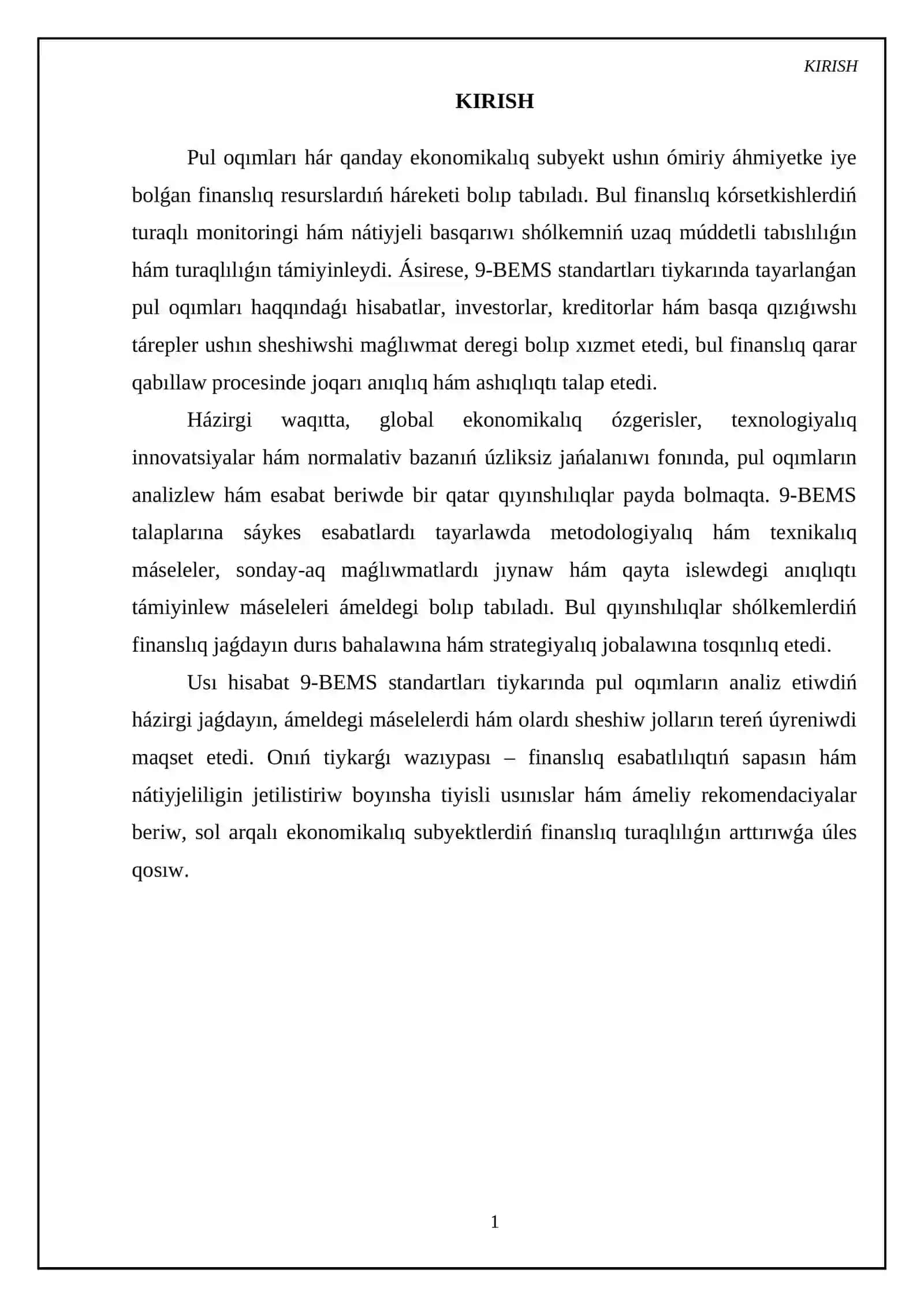 Pul oqimlari haqqidagi hisobot 9-BEMS 3