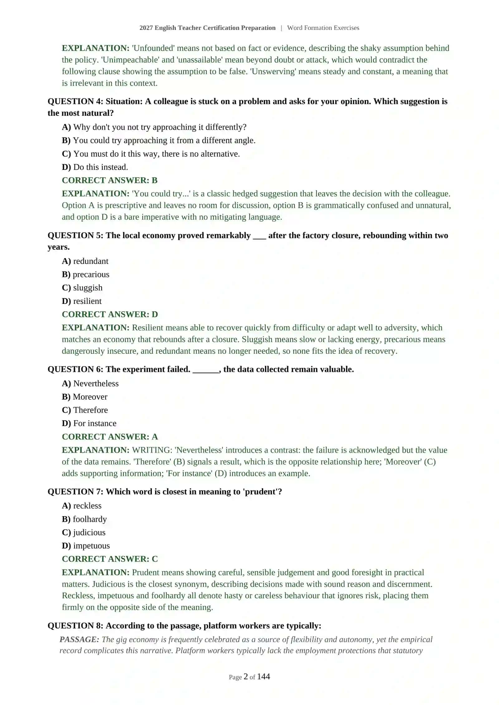 2027 English Teacher Certification Preparation | Word Formation Exercises 3