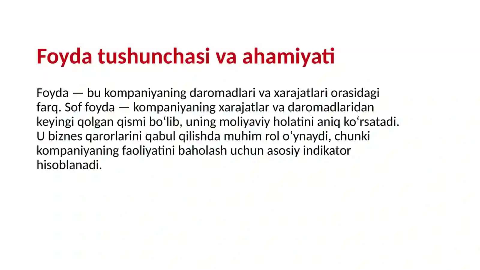 Sof foyda va uning ishlatilishi hisobi 3