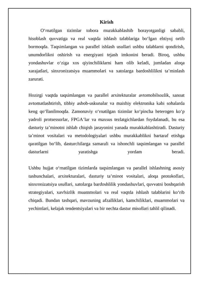 O‘rnatilgan tizimlarda taqsimlangan va parallel ishlav berish 3