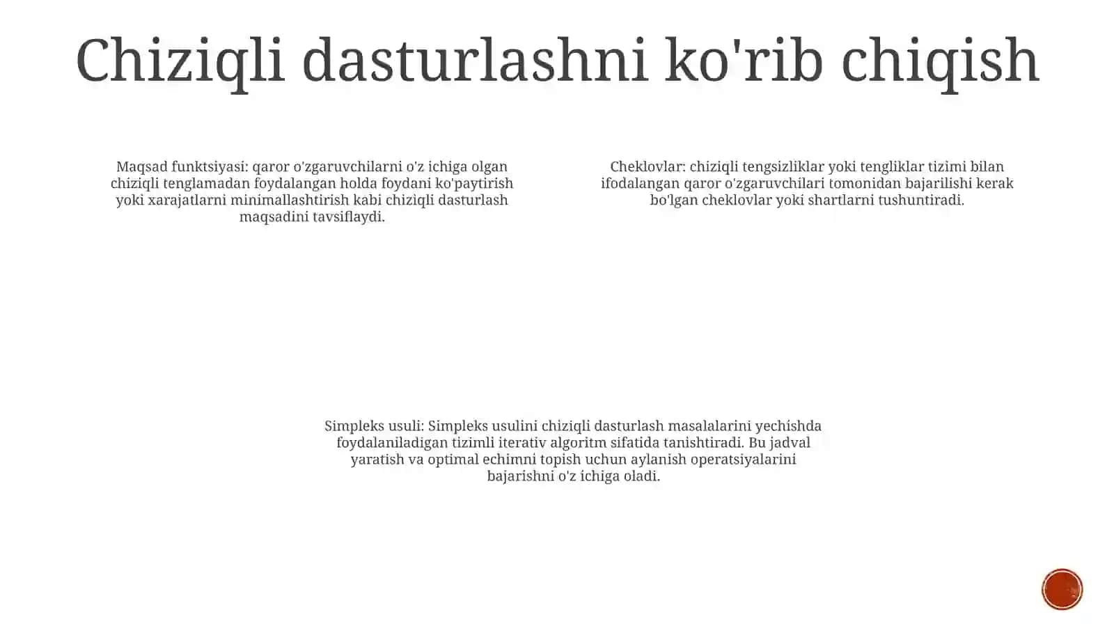 Chiziqli Dasturlash Masalasini Simpleks Usulda Yechish 3