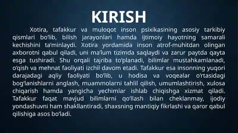 Xotira, Tafakkur va Muloqot 3