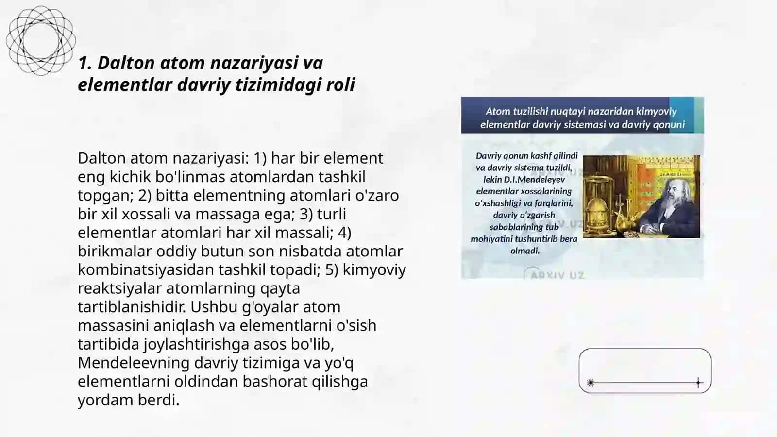 Dalton atom nazariyasi va elementlar davriy tizimidagi roli 3