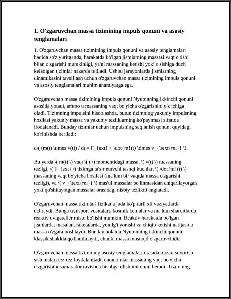 O'ZGARUVCHAN MASSALI JISMLARNING HARAKATI 3