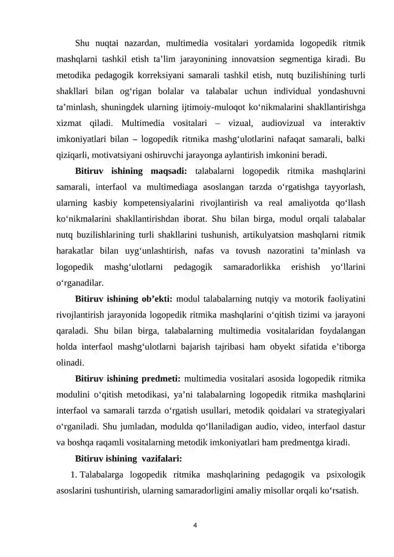 “MULTIMEDIA VOSITALARI ASOSIDA “LOGOPEDIK RITMIKA” MODULINI О‘QITISH METODIKASI” 3