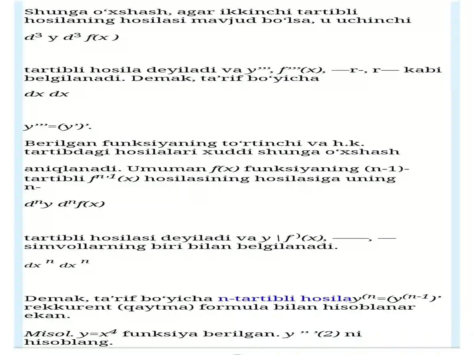 Yuqori Tartibli Hosila Tushunchasi 3
