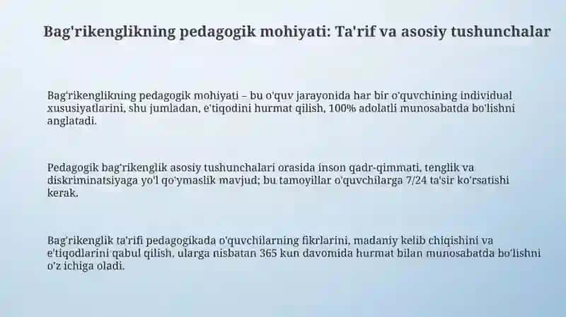 Pedagogik faoliyatning bagʻrikenglik mohiyati 3