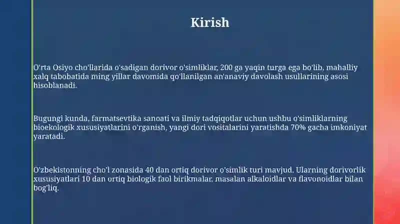 Cho‘l pog’onasida o‘sadigan dorivor o‘simliklarning bioekologik xususiyatlari o‘rganish 3