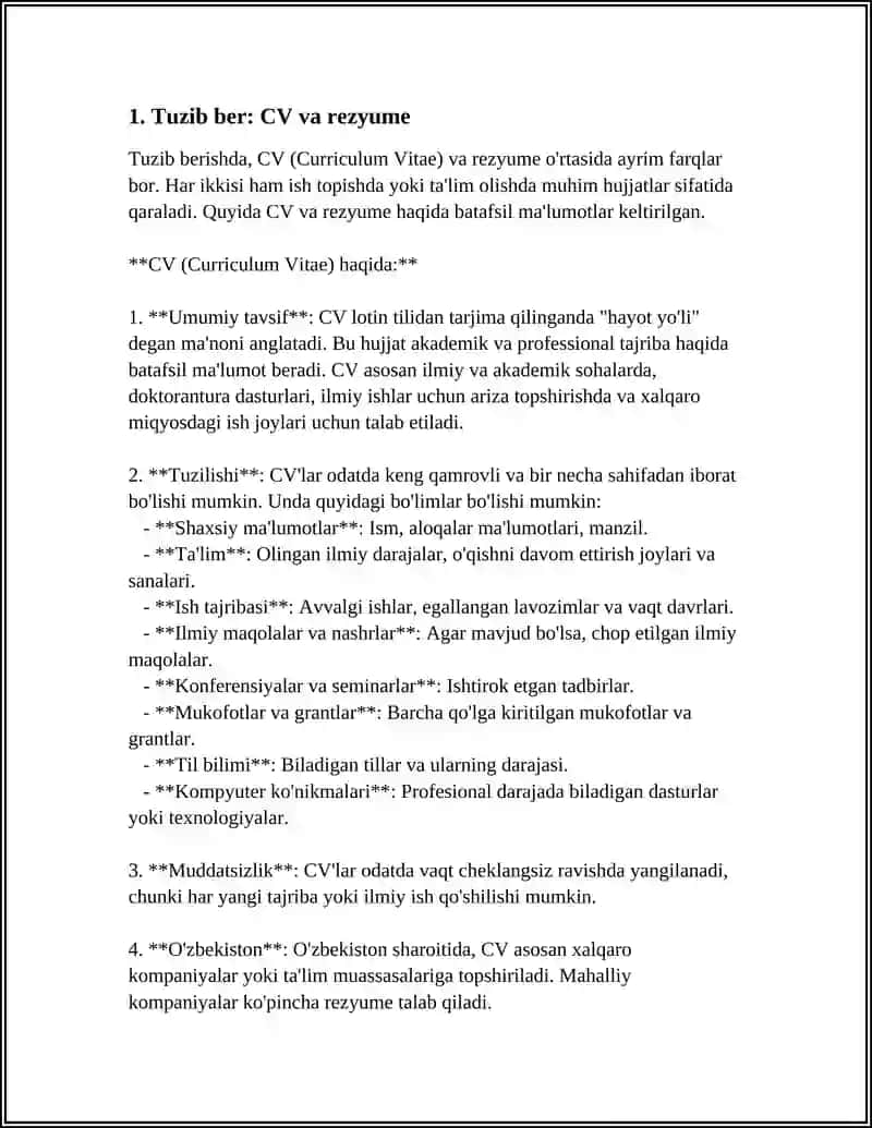 Tuzib berishda, CV va rezyume 3