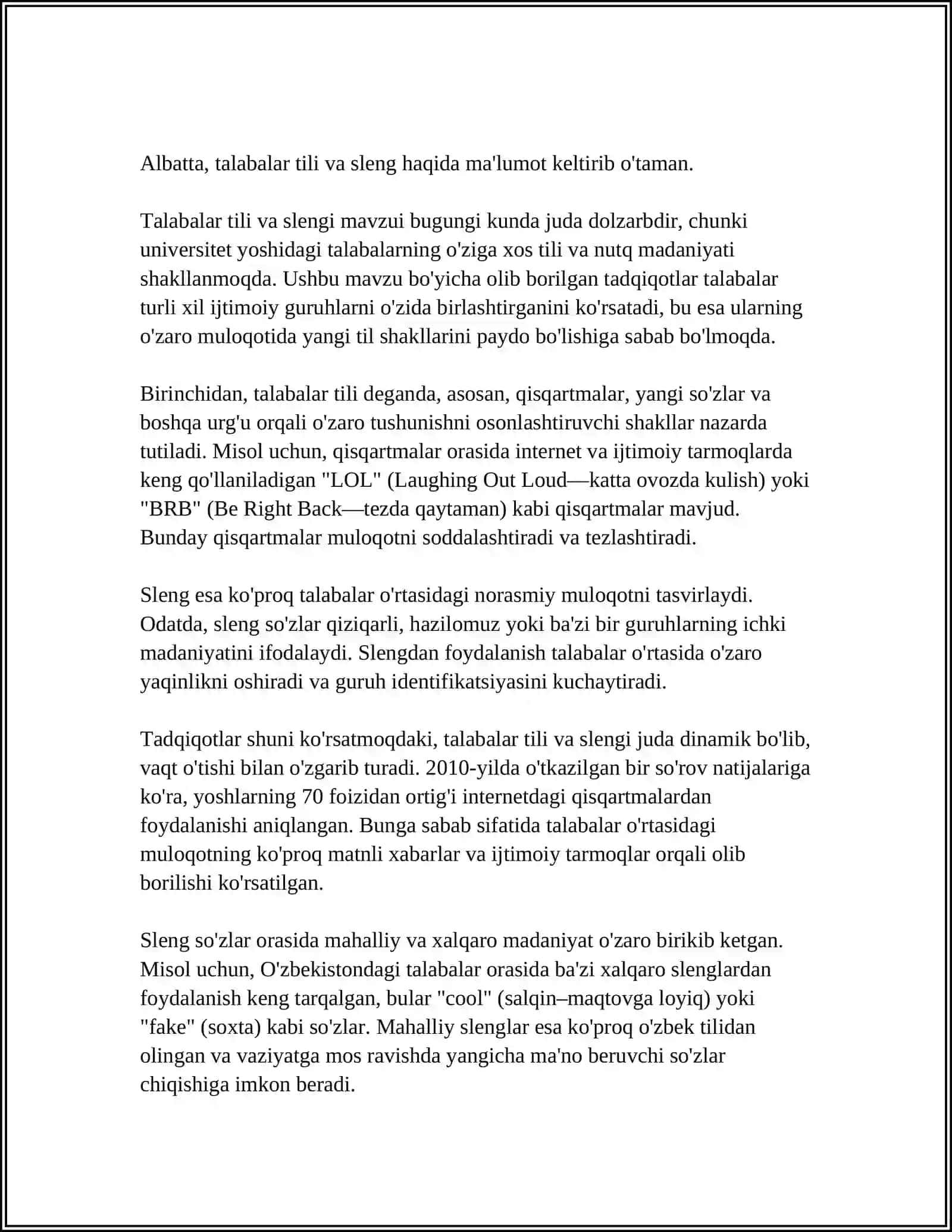 MUSTAQIL ISH Mavzu: TALABALAR LEKSIKASI 3