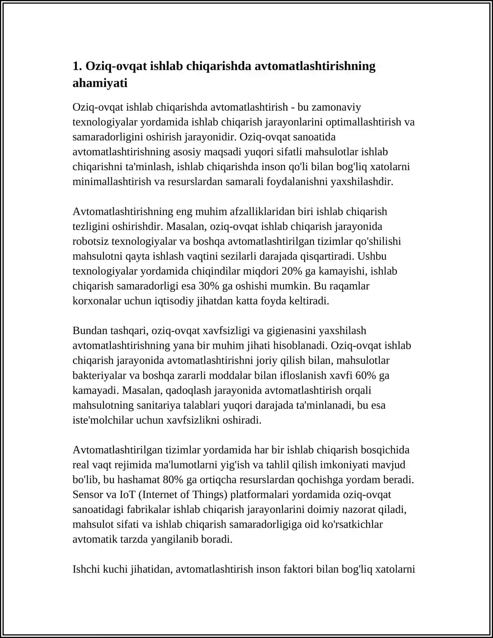 TEXNOLOGIK JARAYONLARNI AVTOMATLASHTIRISHNING OZIQ-OVQAT SANOATIDAGI ROLI 3
