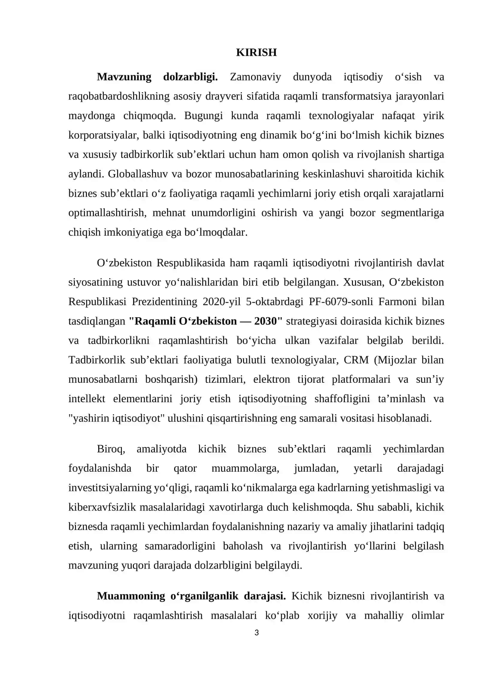 Kichik biznes va tadbirkorlikda raqamli echimlardan foydalanish amaradorligi 3