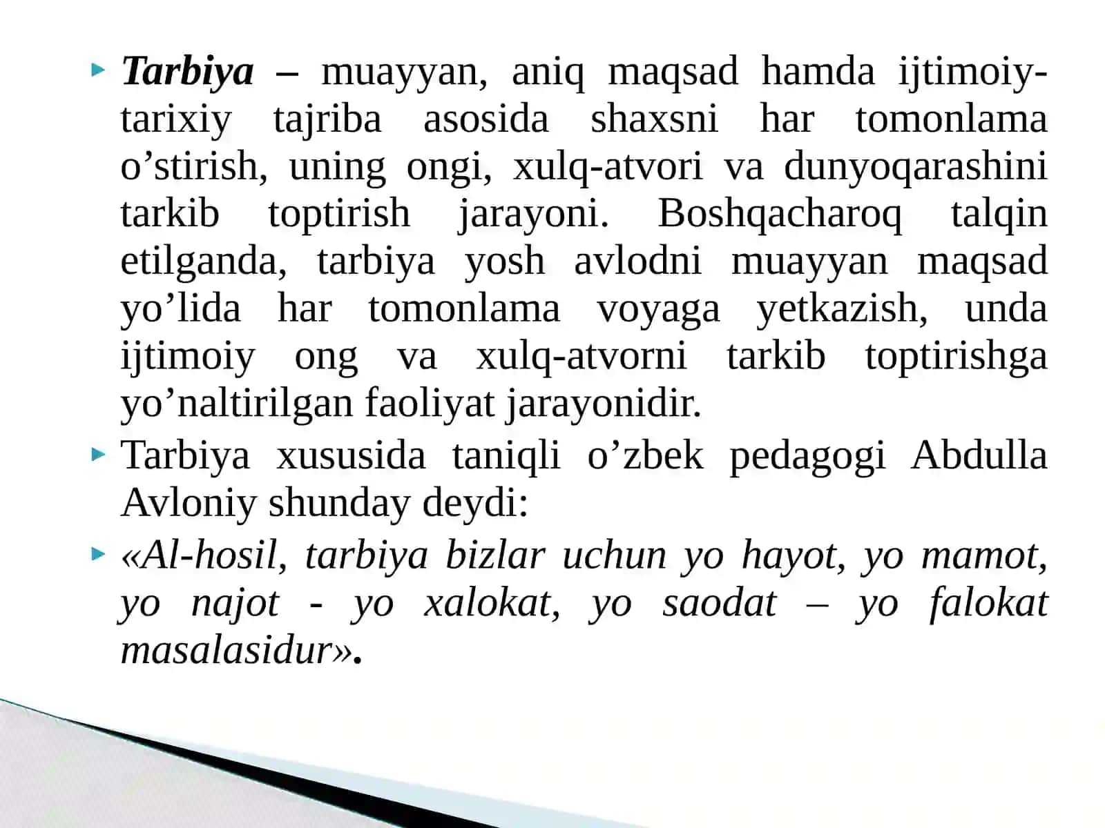 Tarbiya jarayoning mazmuni, kamoyillari va metodi 3
