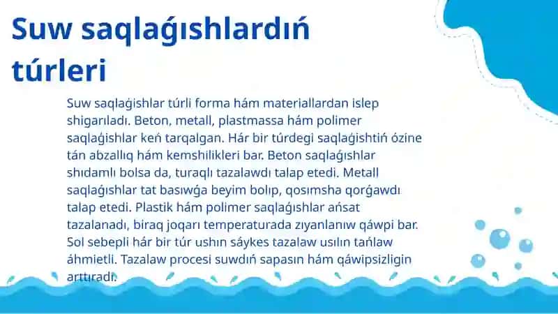 Suw saqlaǵıshlar tazalaw usillari 3