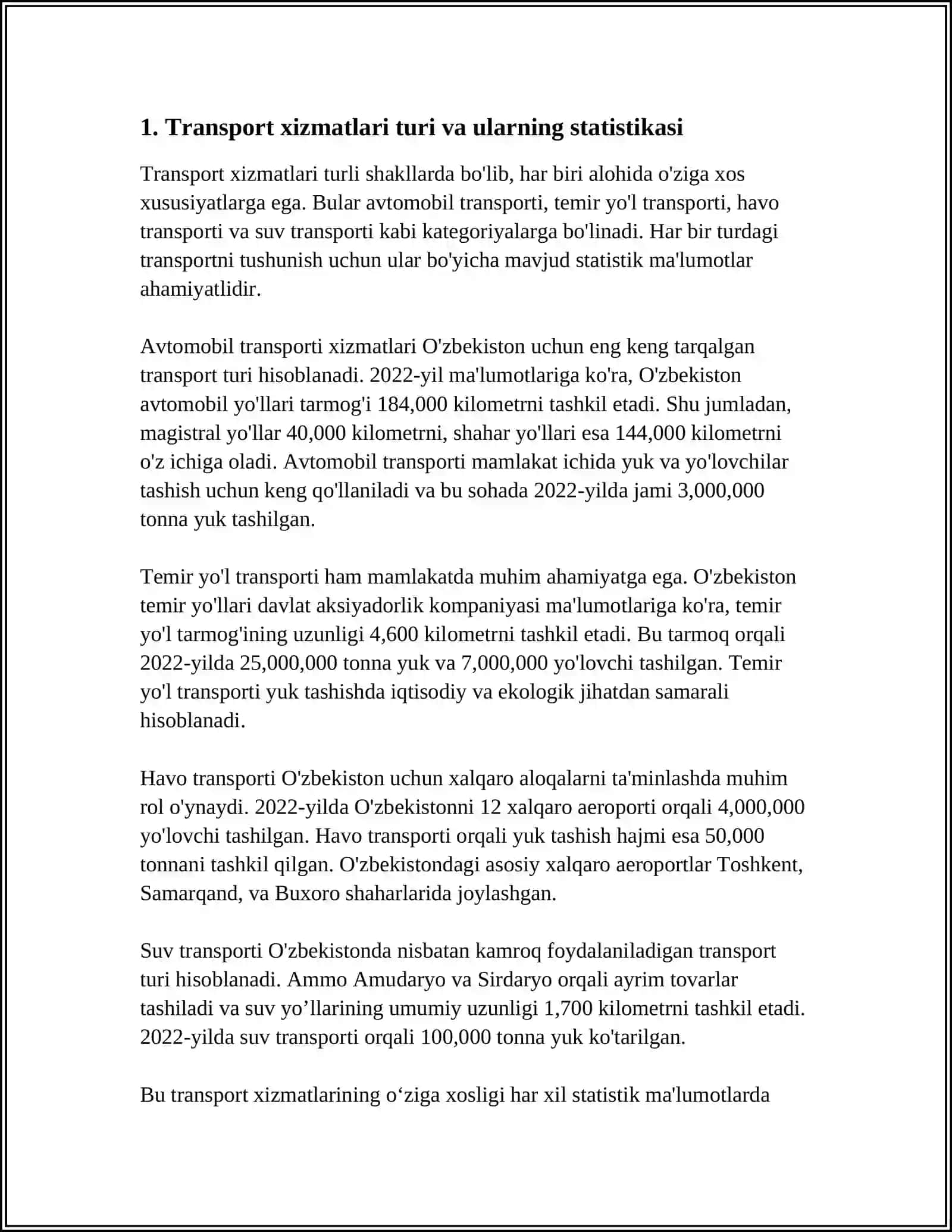 TRANSPORT XIZMATI STATISTIKASI 3