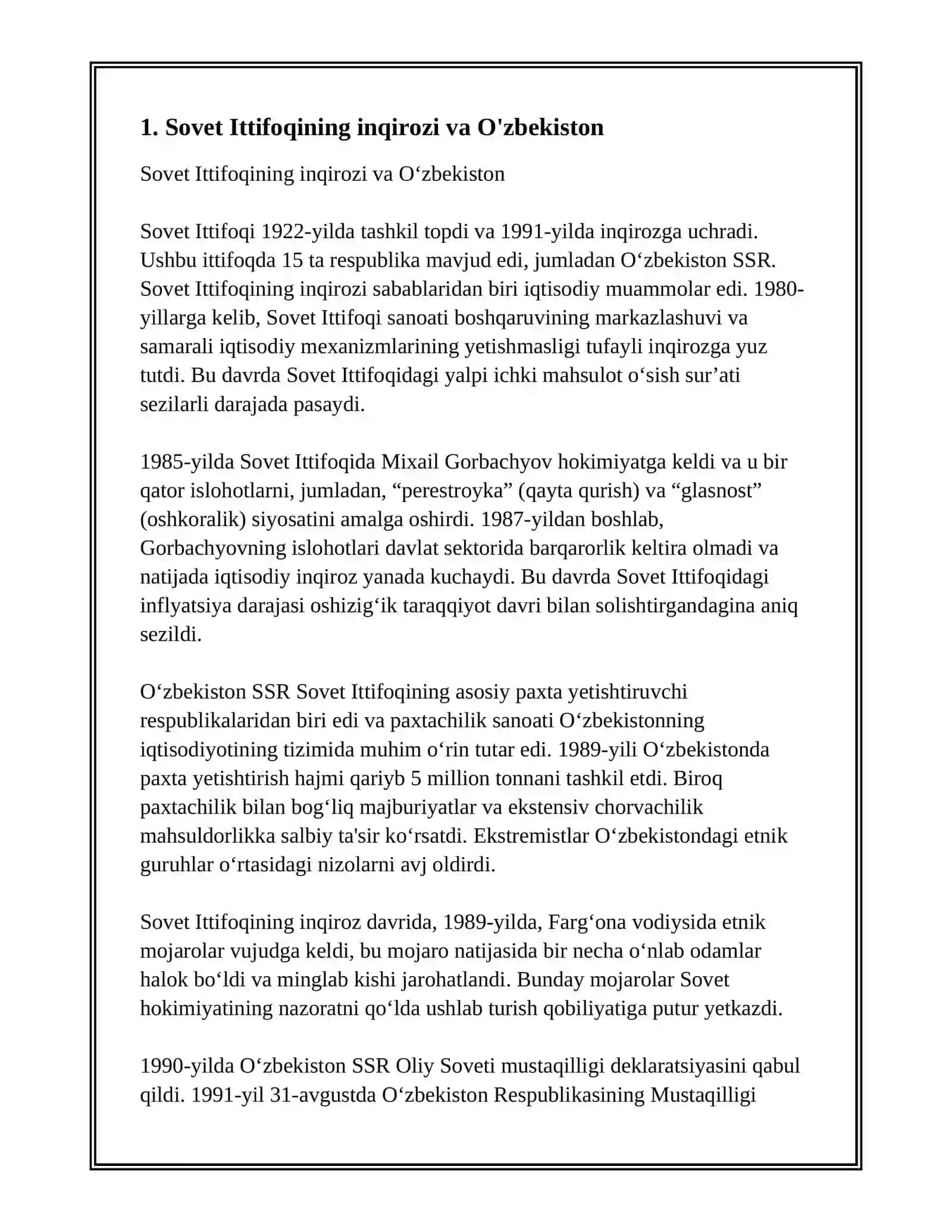 MUSTAQILLIKKA ERISHISH ARAFASIDA. O'ZBEKISTONDAGI IJTIMOIY-SIYOSIY JARAYONLAR 3