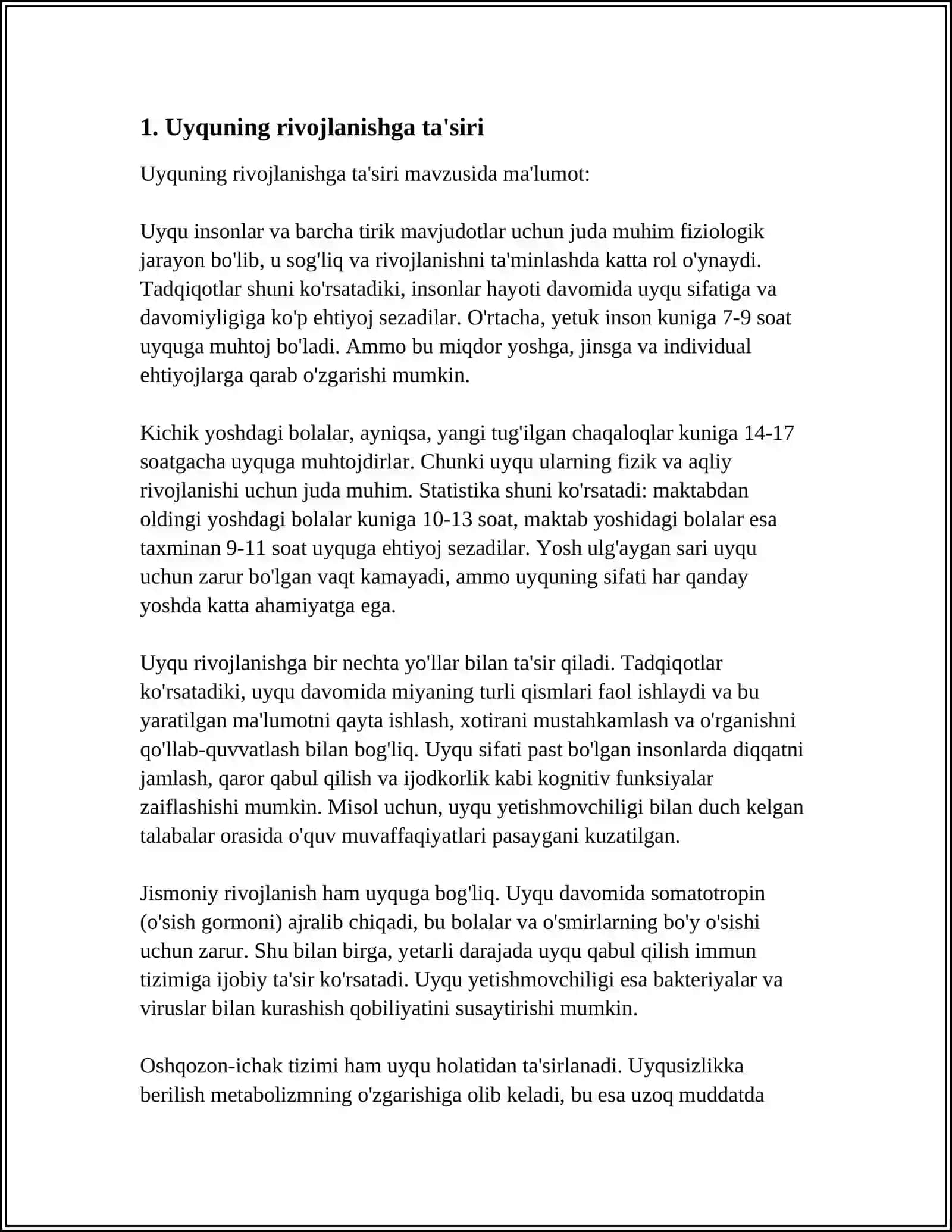 Uyquning rivojlanishga ta'siri 3