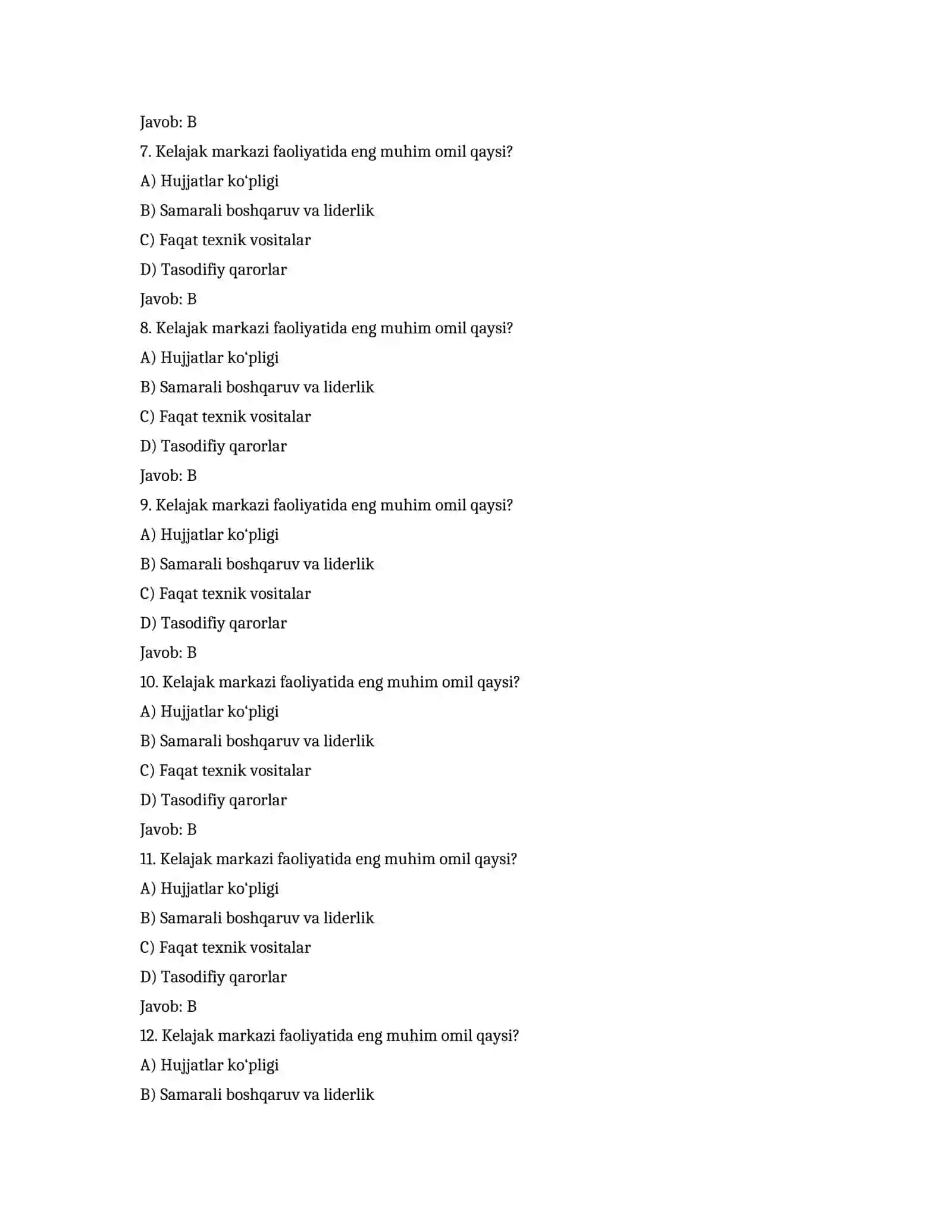 Kelajak markazi direktorlari uchun 200 ta testlar 3