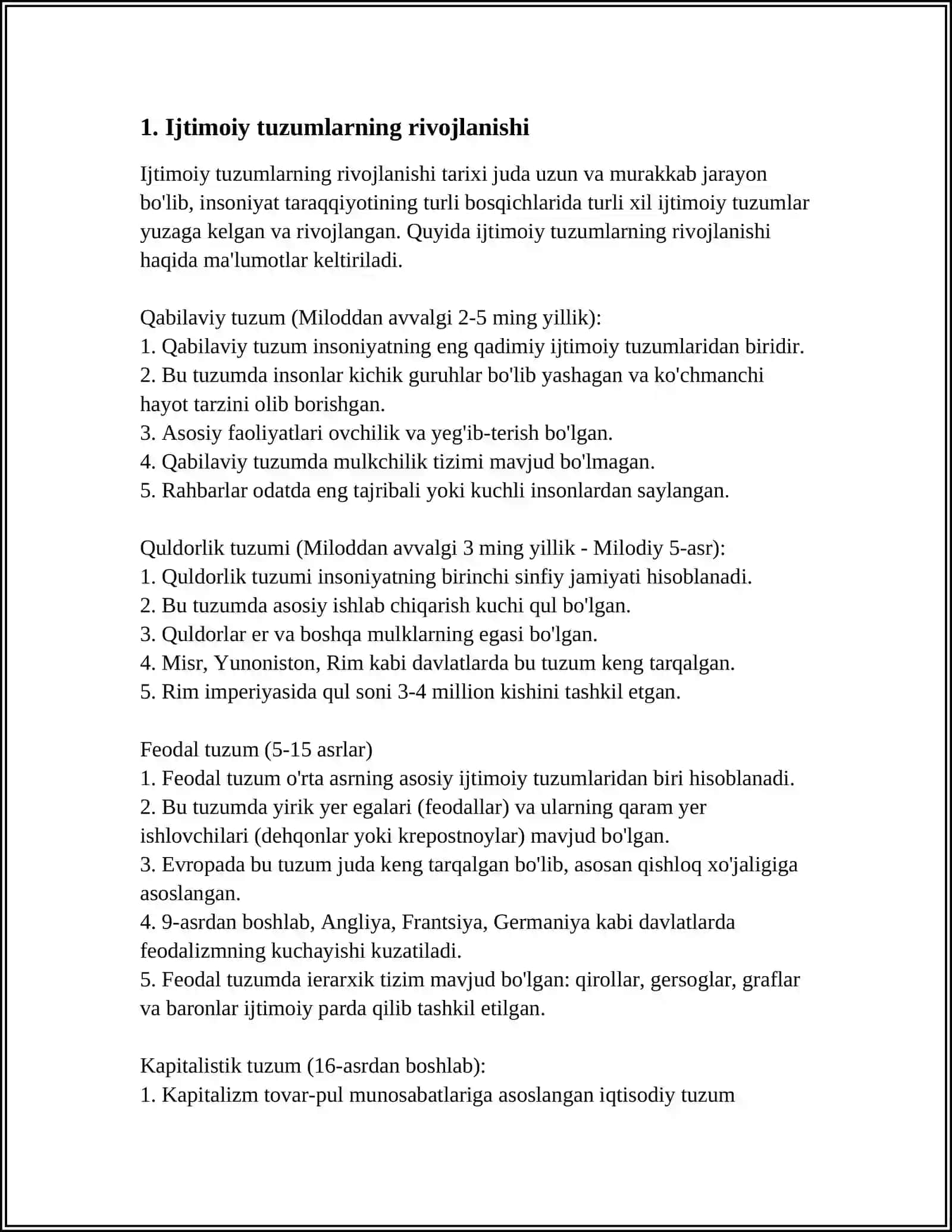 Ijtimoiy tuzumlarning rivojlanishi 3
