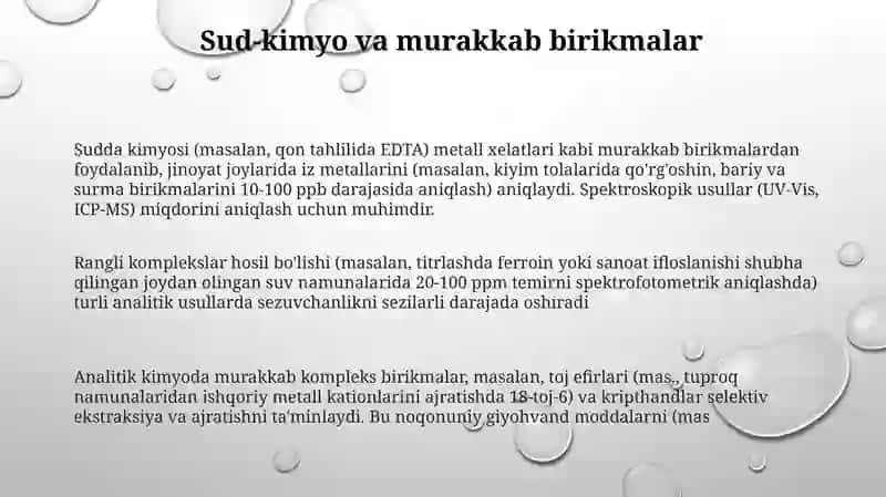 Kompleks birikmalarning analitik kimyodagi ahamiyati 3