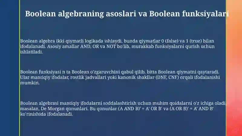 Bul funksiyalari. Elementar bul funksiyalari 3
