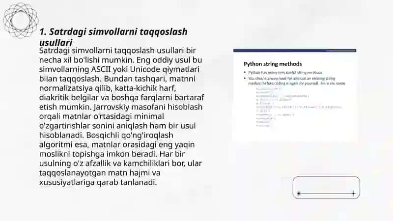 Matnlar bilan ishlash simvollarni taqqoslash va satrlarni formatlash usullari 3