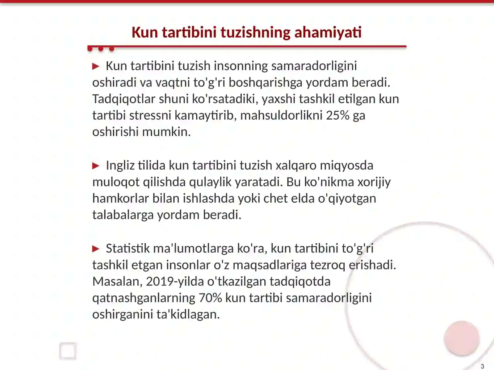 Kun tartibini tuzish Ingliz tilida 3