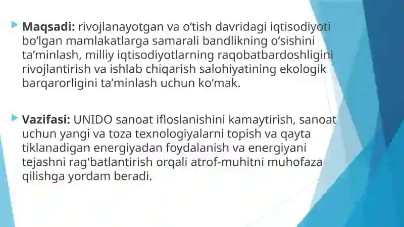 BMT ning sanoatnirivojlantirish tashkiloti- UNIDO 3