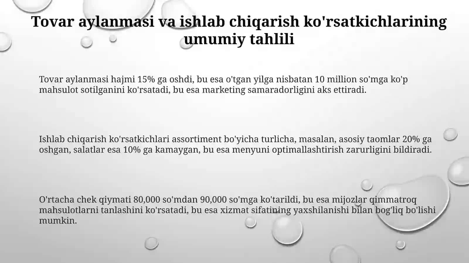 Oziq-ovqat korxonalarida tovar aylanmasi va ishlab chiqarish ko'rsatkichlarining tahlili 3