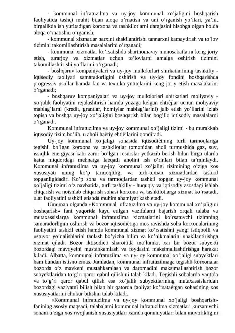 Kommunal infratuzilma va uy-joy kommunal xo’jaligi faoliyatini tashkil etish 3