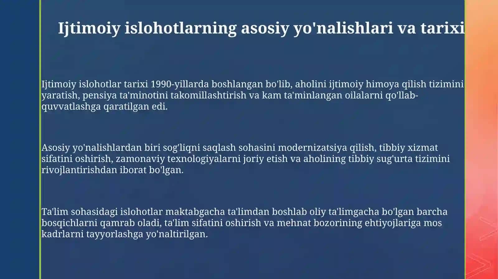 Õzbekiston Respublikada ijtimoiy sohadagi islohotlar 3