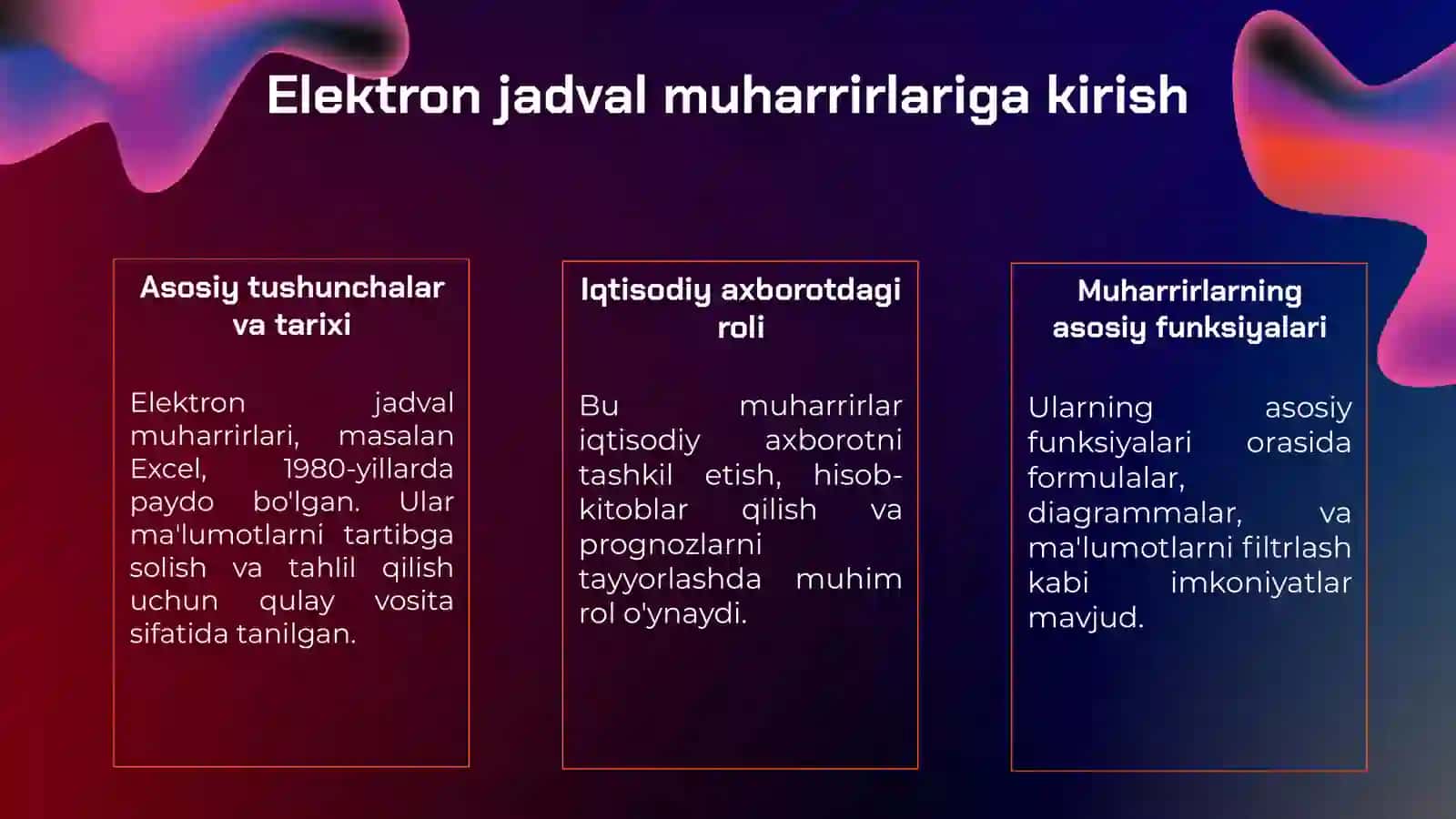 Elektron jadval muharrirlaridan foydalanish 3