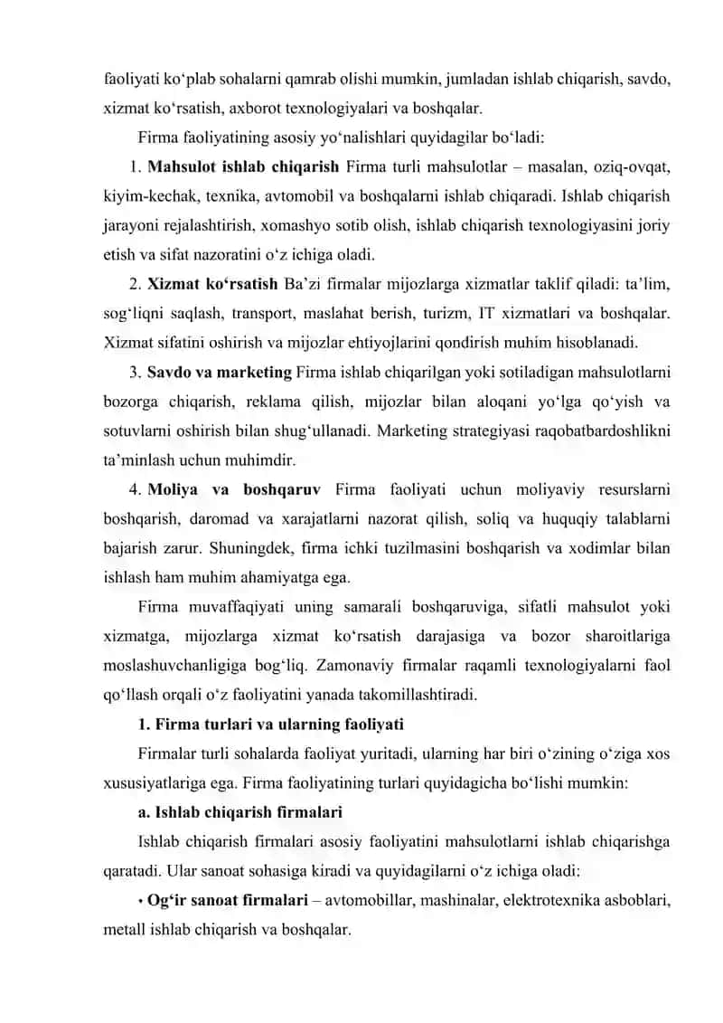 Firma faoliyatining asosiy yo‘nalishlari 3