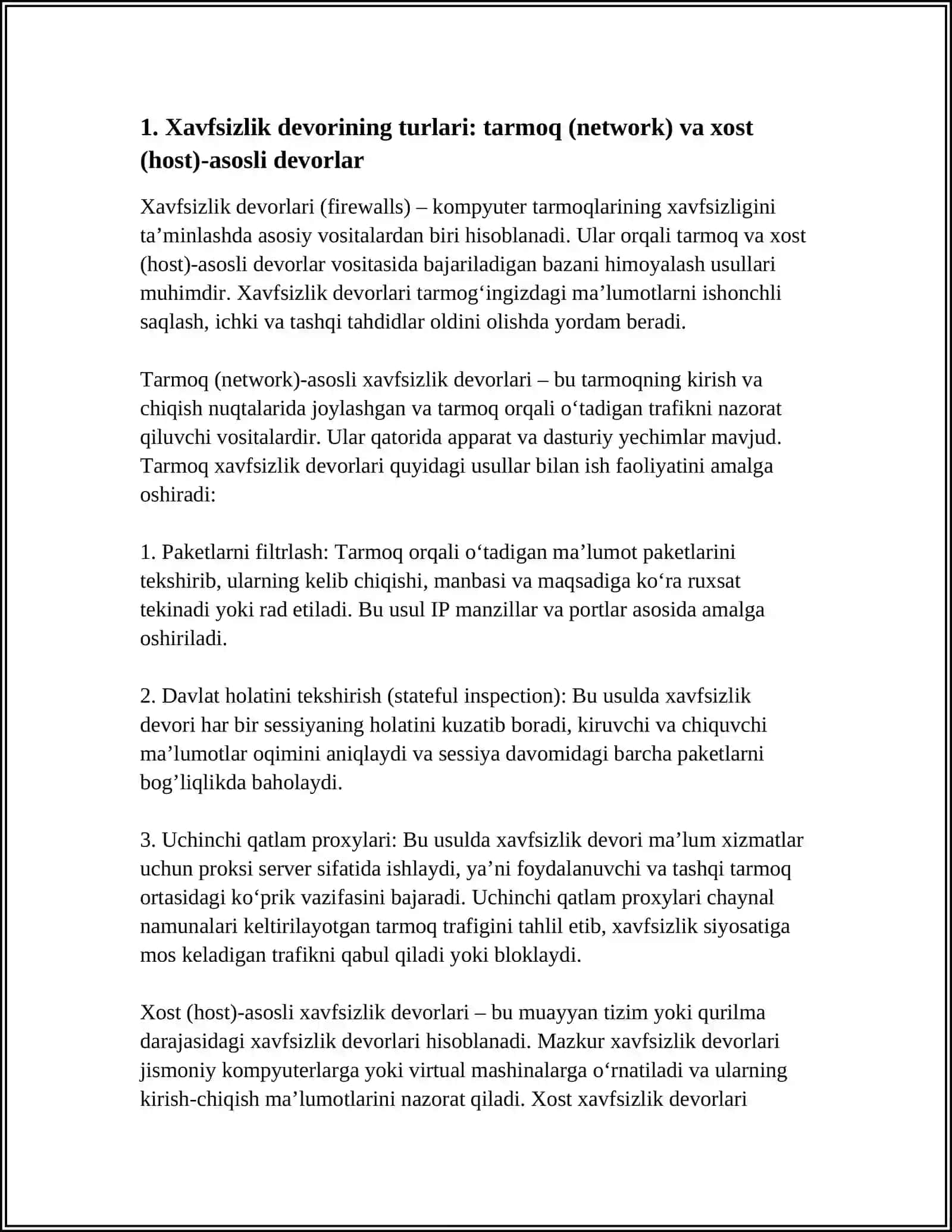 XAVFSIZLIK DEVORLARI (FIREWALL) YORDAMIDA BAZANI HIMOYALASH USULLARI 3