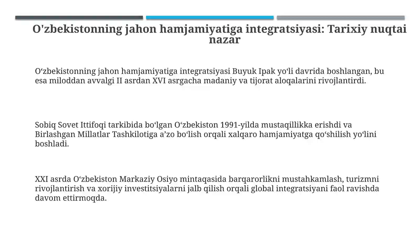 Oʻzbekiston va jahon davlatlari integratsiyasi: Tarixiy nuqtai nazar 3