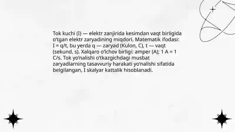 Tok kuchi va tok zichligi,zanjirning bir qismi va toʻla zanjir uchun oʻng qonuni 3